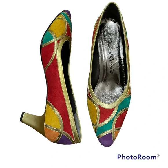 Vintage Margaret Jerrold suede multi-colored patchwork pumps - Picture 7 of 11